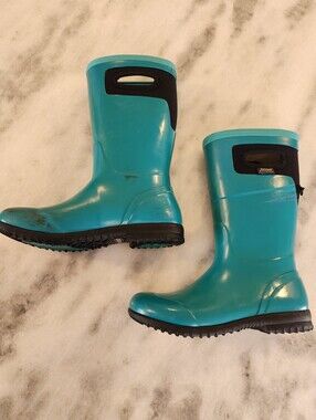 Bogs Tall Waterproof Rainboots -Teal with Black Trim - Youth's Size 5